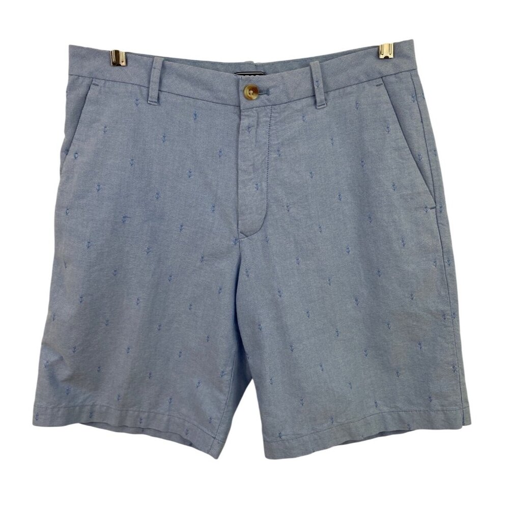 Izod Mens Anchor Print Light Blue Flat Front Shorts Size 32 Casual